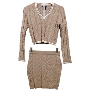 Junior’s Long Sleeve top and Skirt Cable Knit Tan Set by Sincerely Jules Size M